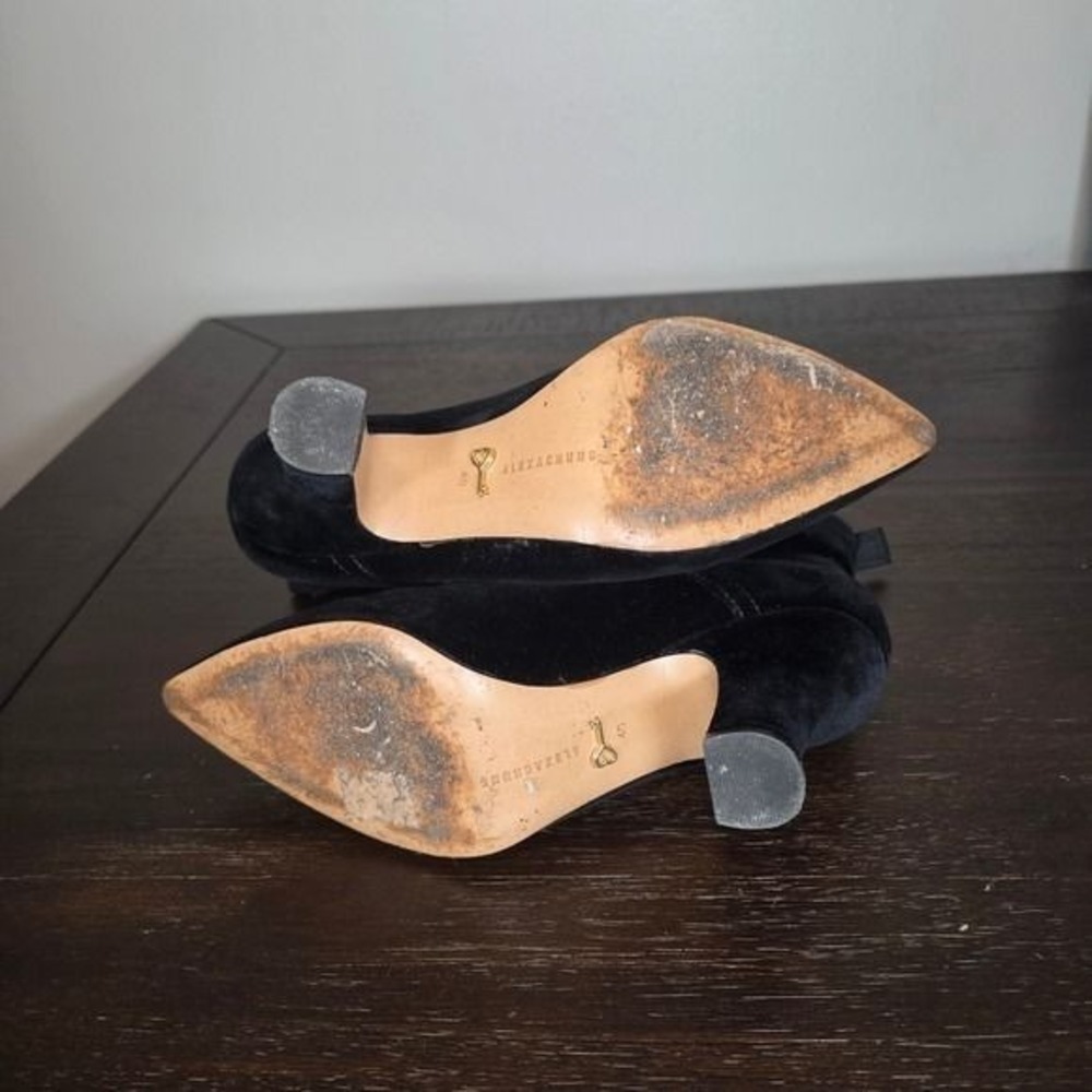 ALEXACHUNG Black Velvet Lace Up Ankle Boots 40 Pointed Toe Victorian Heels - Picture 7 of 9